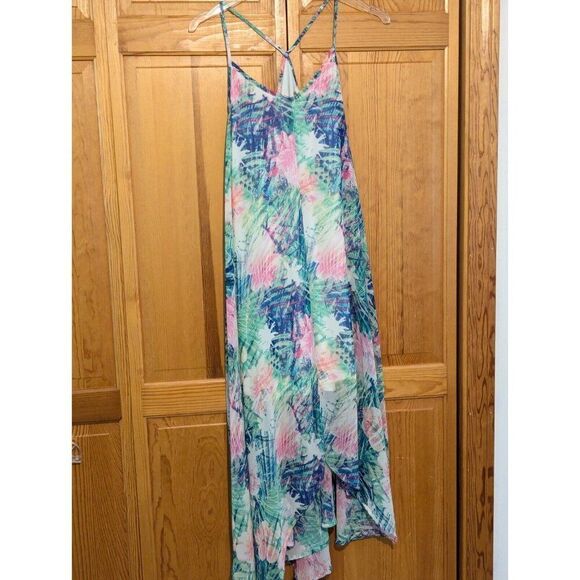 Pink & Green Trapeze Maxi Dress Small Resort - Picture 2 of 9